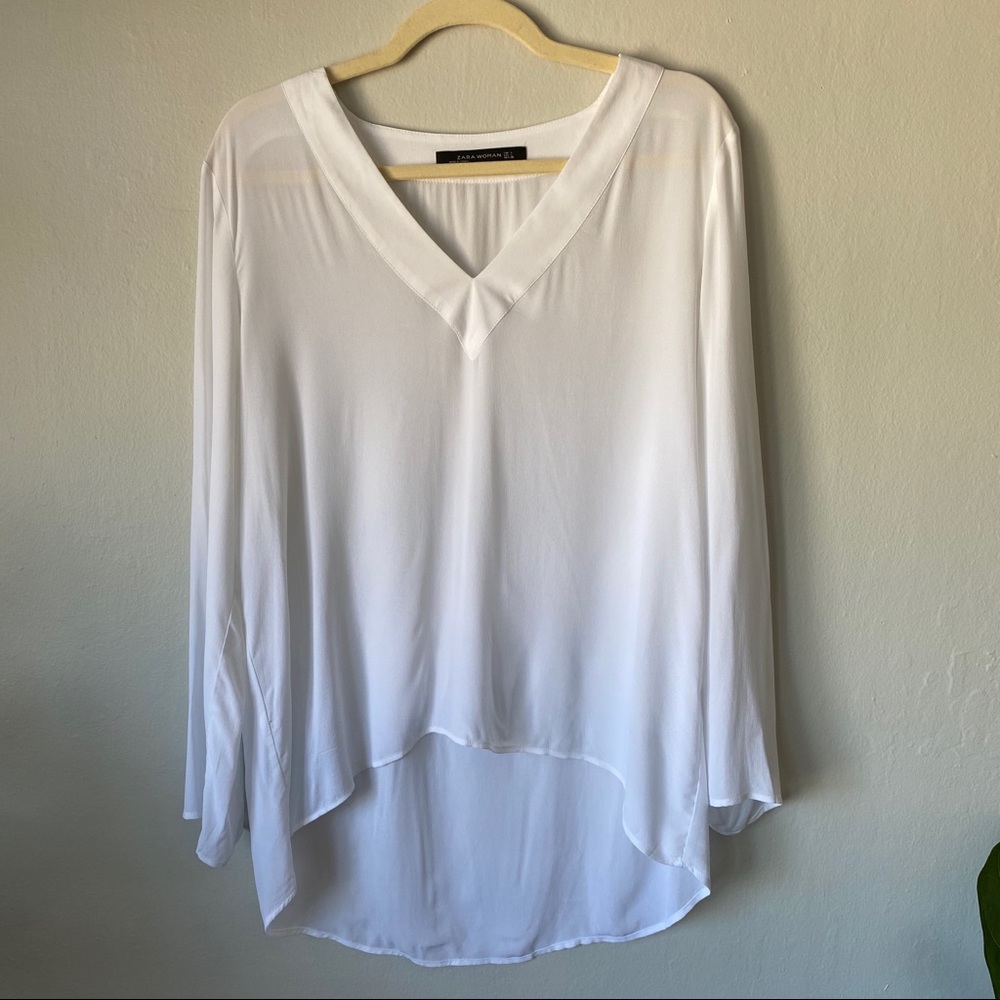 Zara Long Sleeve V Neck Blouse